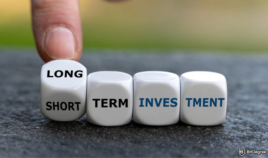 Will Stellar Lumens reach $1: dice stacked in a row, forming the words LONG/SHORT TERM INVESTMENT.