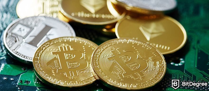 Winklevoss Twins Bitcoin: a ring of Bitcoins and other cryptocurrencies.