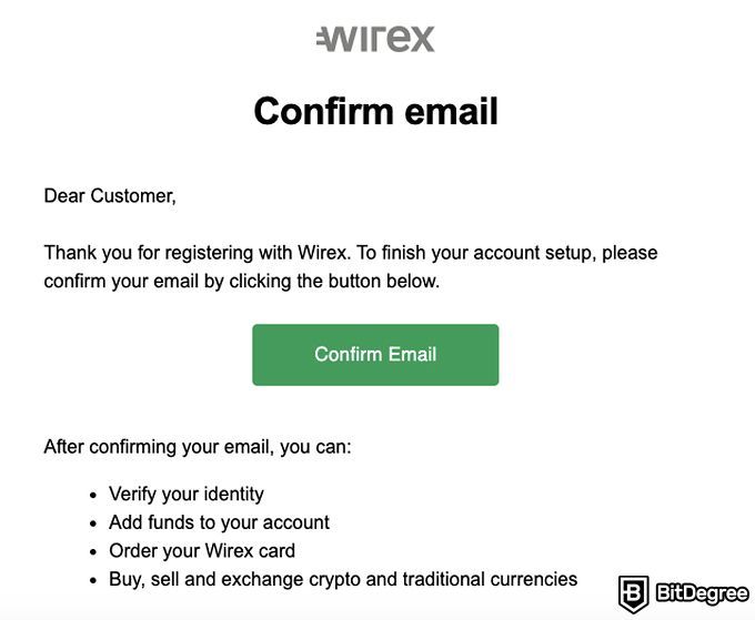 Wirex review: confirm email.