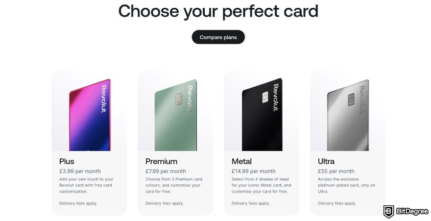Wise alternatives: Revolut displaying its card selection.