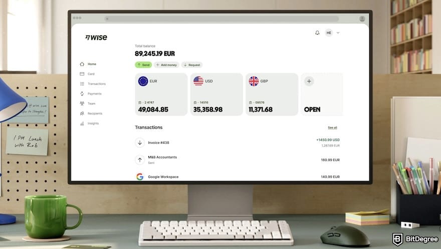 Wise review: the interface of Wise's business account. Wise review: the interface of Wise's business account.