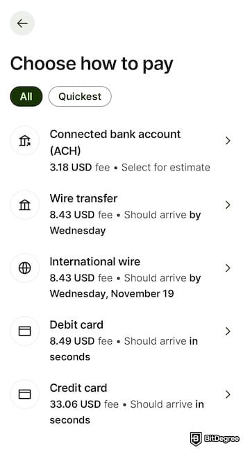 Wise review: available payment methods on the Wise app. Wise review: available payment methods on the Wise app.