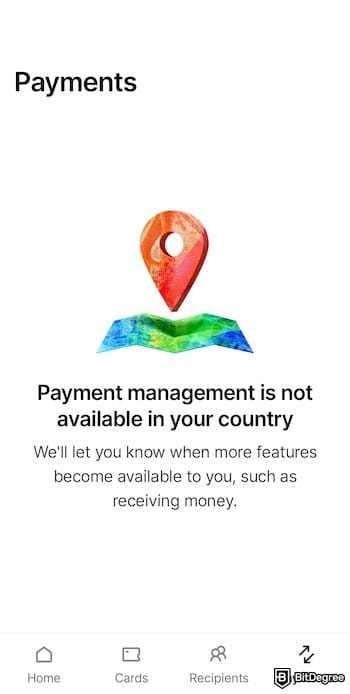Wise review: A screenshot of Wise mobile app's Payments screen showing an error message. Wise review: A screenshot of Wise mobile app's Payments screen showing an error message.