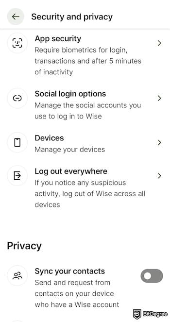 Wise review: security and privacy settings on the Wise app. Wise review: security and privacy settings on the Wise app.