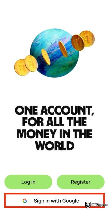 Wise review: the [Sign in with Google] button outlined on the Wise app.