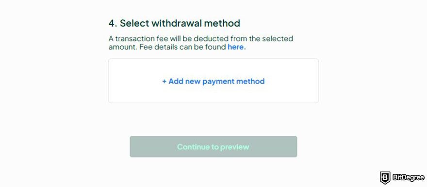 Withdrawal Bitstamp: the section to choose or add a withdrawal method on Bitstamp.