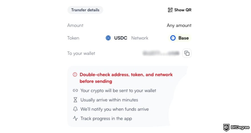 Withdrawal Bitstamp: your Base network wallet displayed on Ogvio.