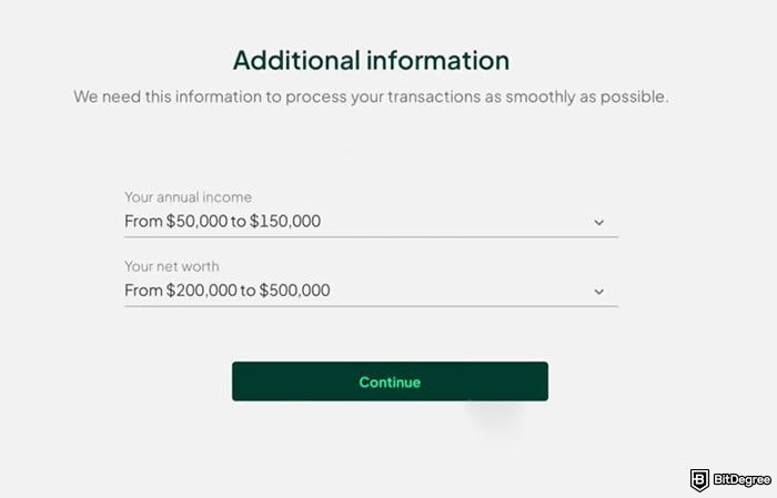 Withdrawal Bitstamp: the page for entering basic financial information on Bitstamp.