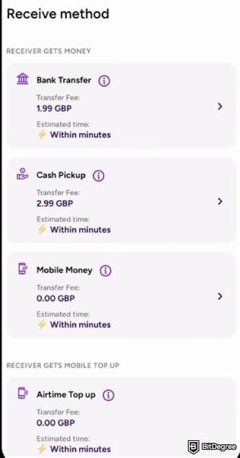 WorldRemit review: select how the receiver will get the money. WorldRemit review: select how the receiver will get the money.
