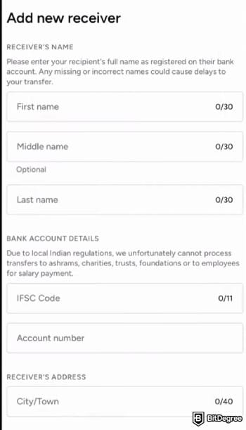 WorldRemit review: fill in the receiver information. WorldRemit review: fill in the receiver information.