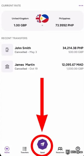 WorldRemit review: tap the [Send] button.