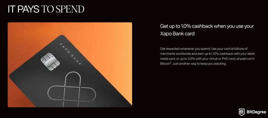 Xapo bank review: debit card and cashback.