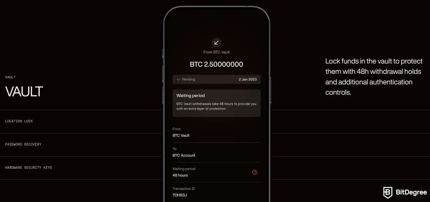 Xapo bank review: the Xapo Vault.