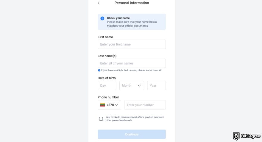 Xe review: Xe asking you to enter your personal information.