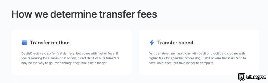 Xe review: Xe explaining how they determine transfers fees.