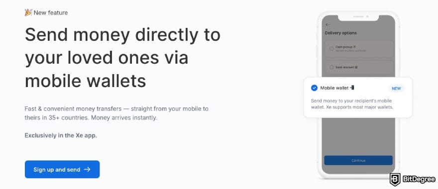 Xe review: Xe displaying its mobile wallet payout feature.