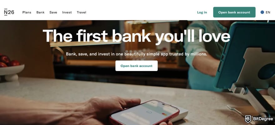 Xe review: N26's homepage.
