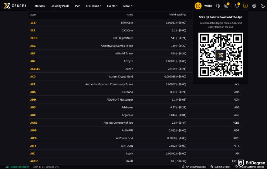 XeggeX exchange review: a screenshot of the XeggeX mobile app download code.