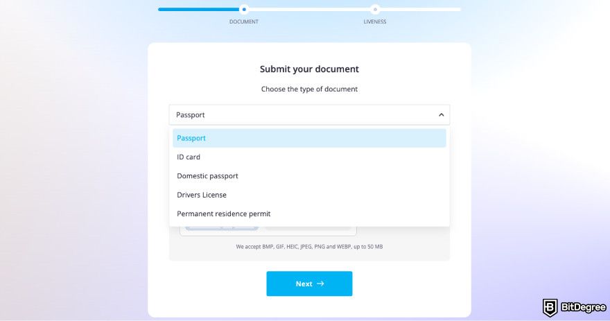 XeggeX exchange review: a screenshot of XeggeX KYC process.