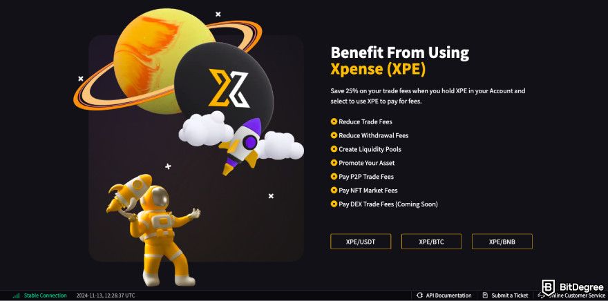 XeggeX exchange review: a screenshot of the Xpense token benefits.