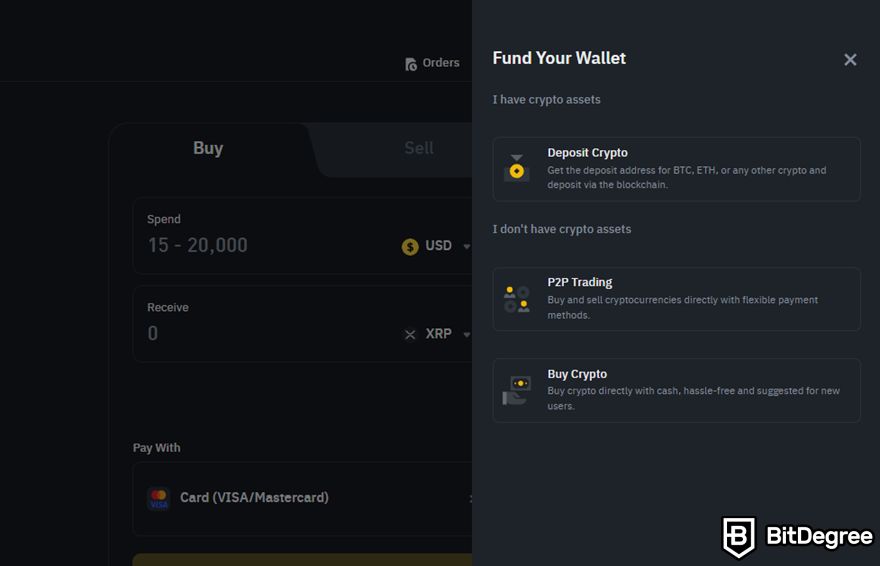 Staking de XRP: métodos de depósito da Binance.