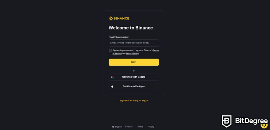 Staking de XRP: página de inscrição da Binance.