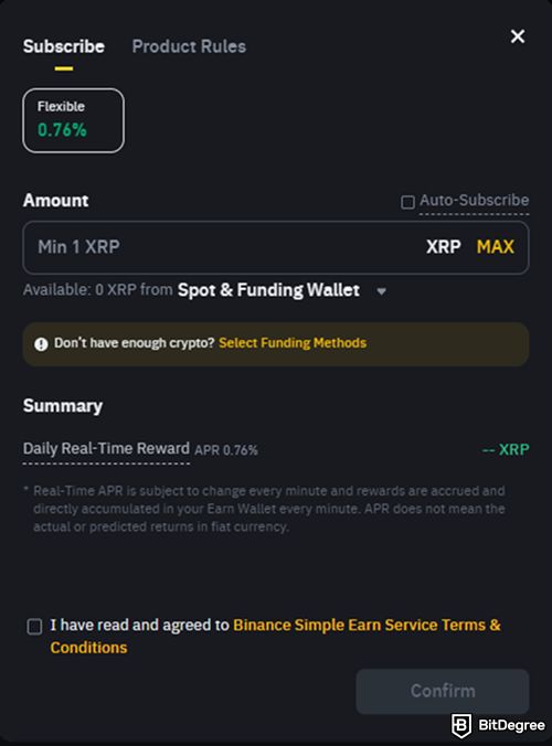 XRP staking: Simple Earn on Binance.