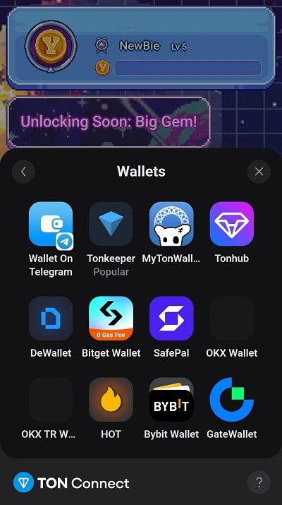 Yescoin Airdrop: a screenshot from Connect a Wallet menu in Yescoin app.