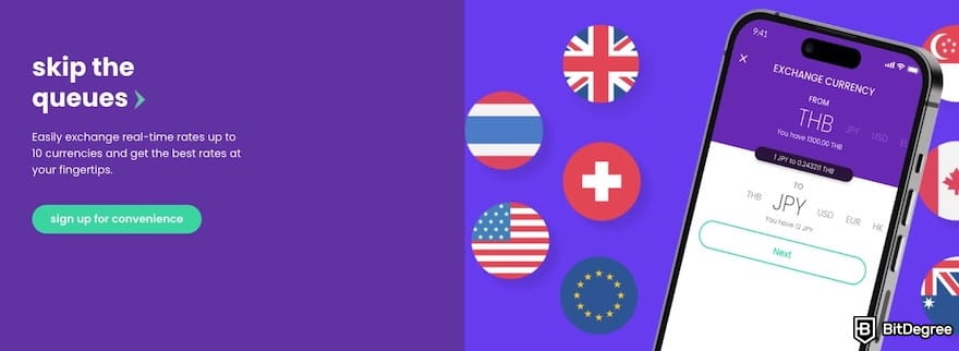 YouTrip review: a banner showing the benefit of using YouTrip and its app interface for exchange currency.