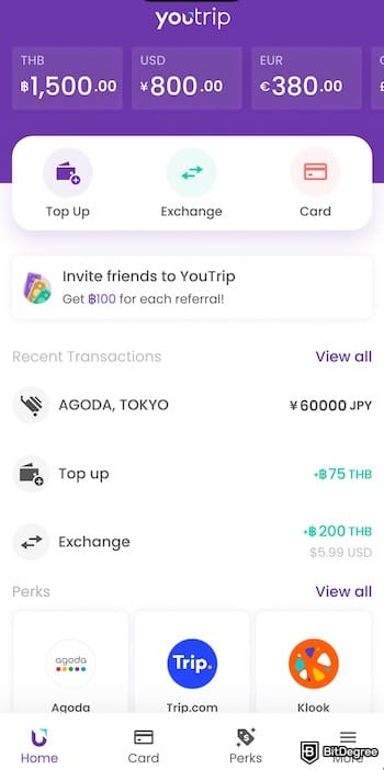 YouTrip review: YouTrip's mobile app dashboard.
