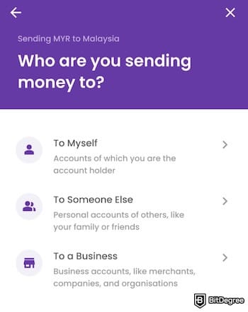 YouTrip review: recipient's account types on YouTrip.