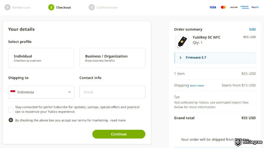 YubiKey promo code: proceed with the payment.