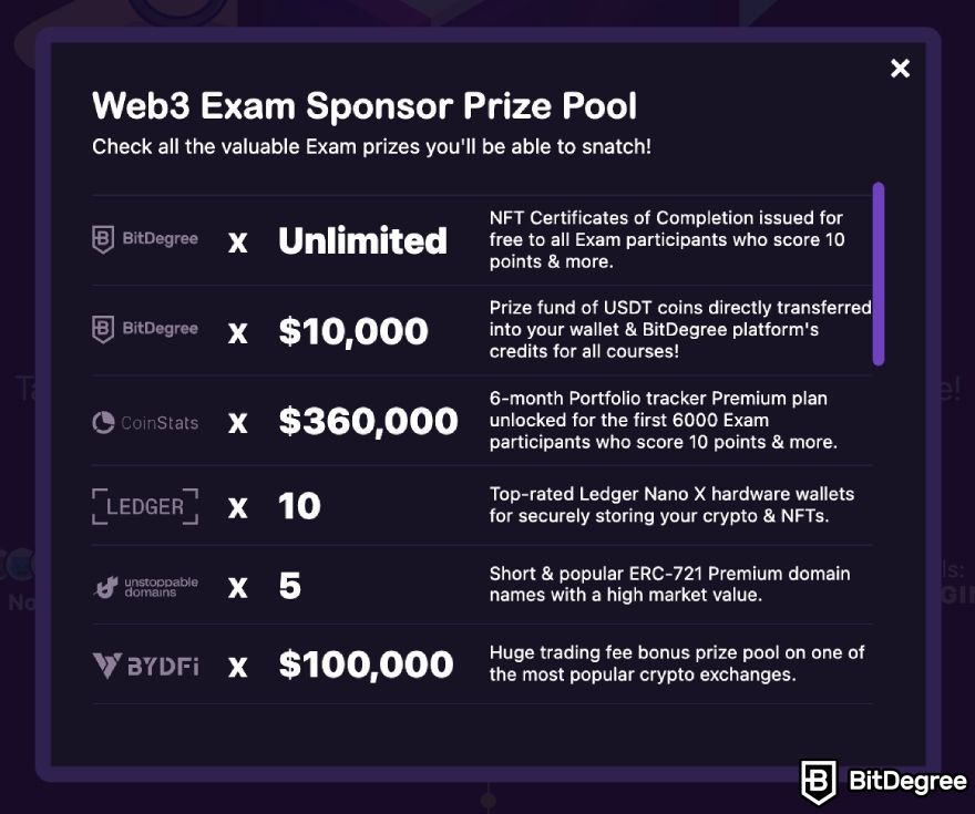 Zealy review: part of the BitDegree Exam prize pool.
