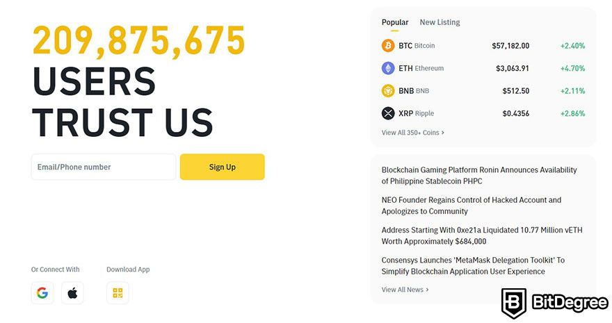 Zero knowledge proof: Binance homepage.