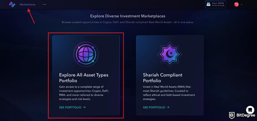 Zignaly review: the [Explore All Asset Types Portfolio] option.