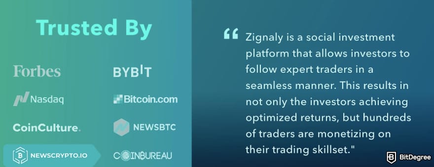 Zignaly review: Zignaly showcasing who trusts the platform.