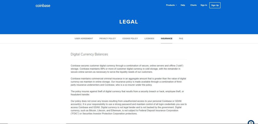 Coinbase review: Coinbase legal page.