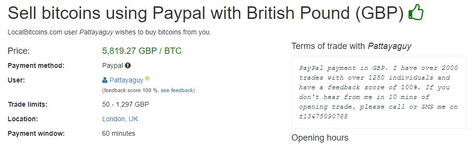 Cách rút chi phí kể từ Bitcoin: bán Bitcoin vì như thế PayPal bên trên LocalBitcoins.