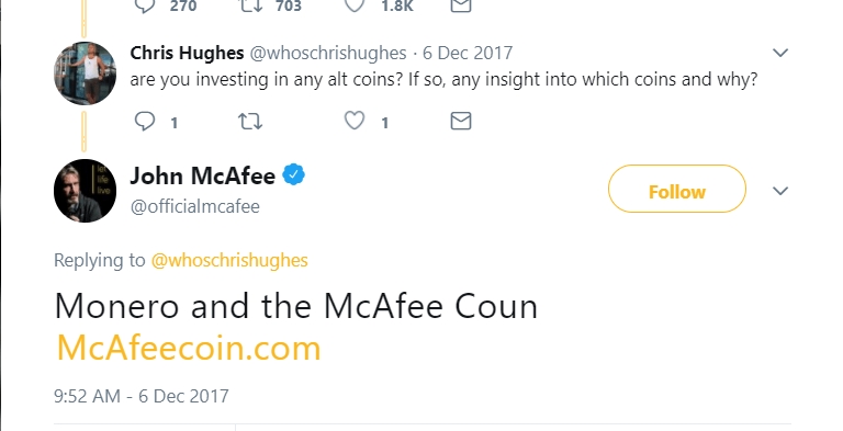 来自 John McAfee 的 Twitter 图片