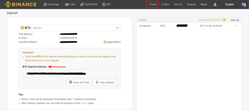How to buy Monero: account funds on Binance.
