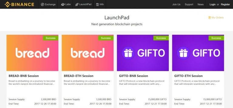 Binance LaunchPad blockchain projects
