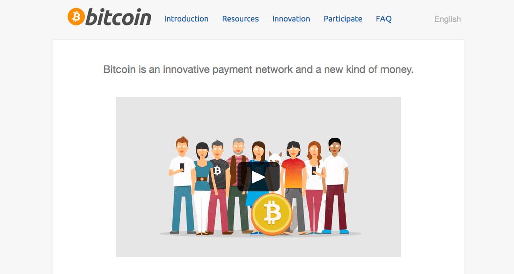 Types of cryptocurrency: Bitcoin websites front page.