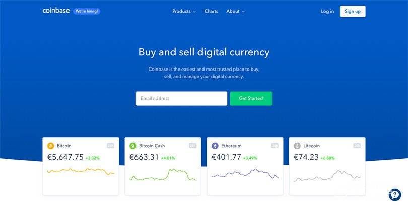 How to buy cryptocurrency: Coinbase front page.