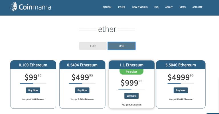 Купить Ethereum: покупка Эфира на Coinmama.