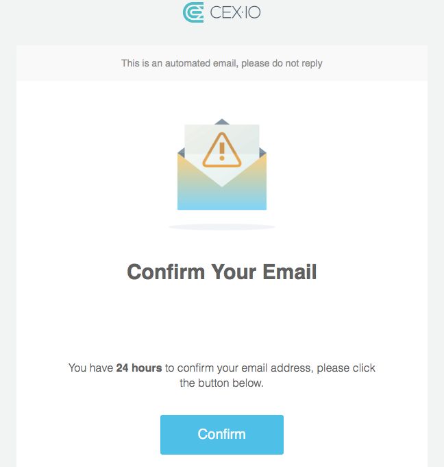 How to buy Ethereum: Cex.io email confirmation.