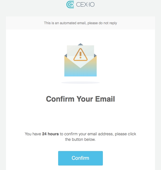 Como comprar Ethereum: email de confirmação da Cex.io.