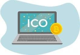 Como Criar Uma Moeda Criptográfica: Laptop com um logotipo da ICO e Bitcoin