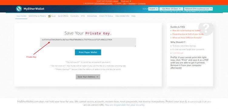MyEtherWallet Review: saving your private key.