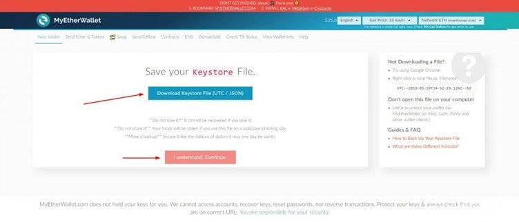 MyEtherWallet Opiniones y Análisis: Descargando archivo Keystore.