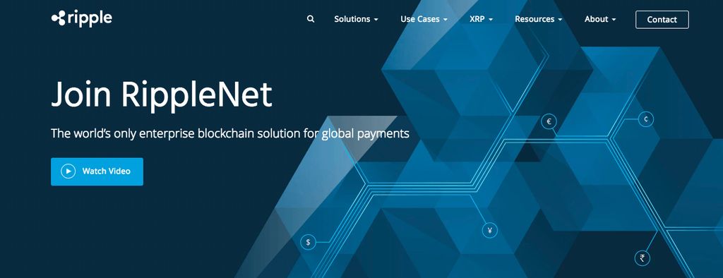 Types of cryptocurrency: Ripple blockchain platform front page.